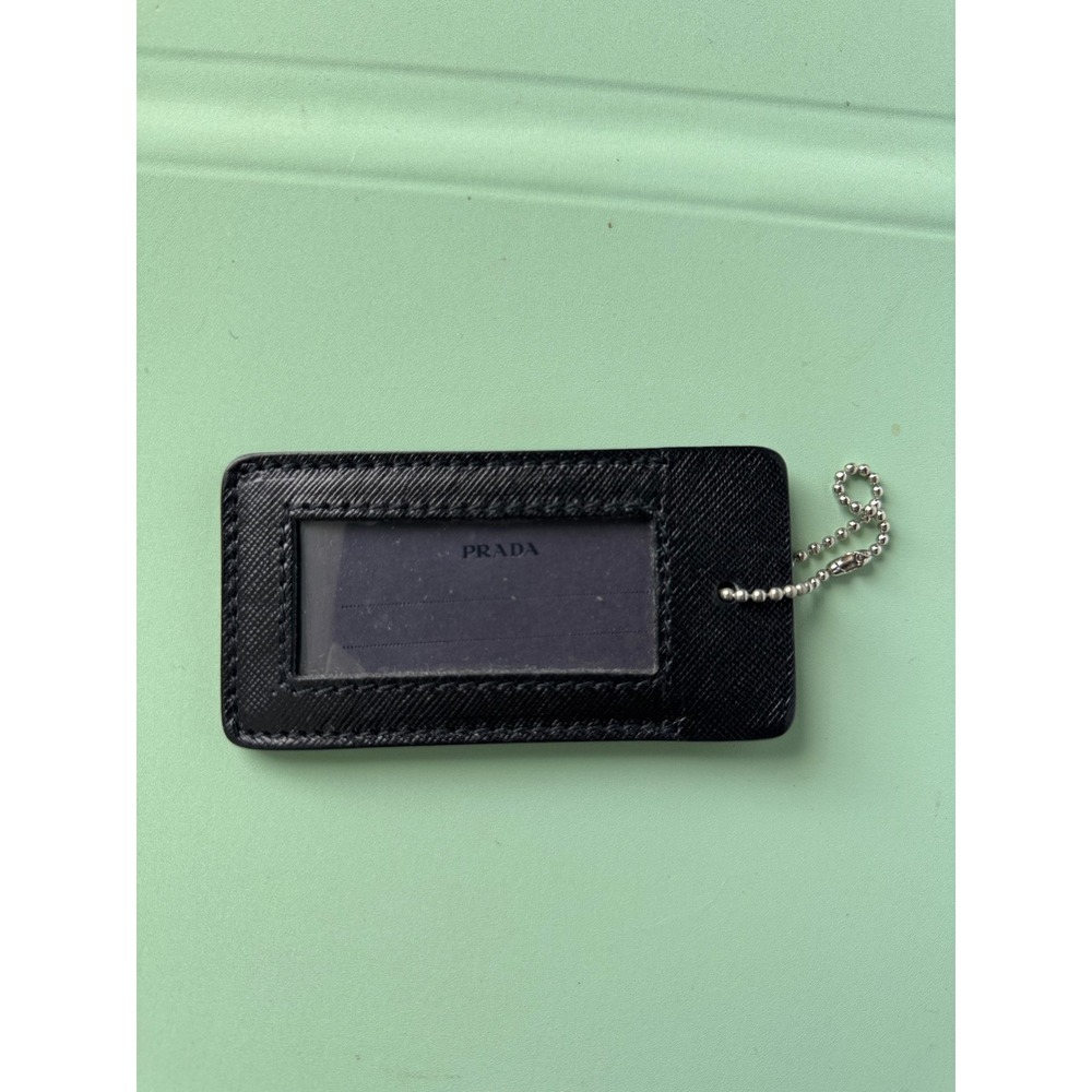 Authentic PRADA Black‎ Saffiano Leather Luggage ID Tag Travel Bag Charm